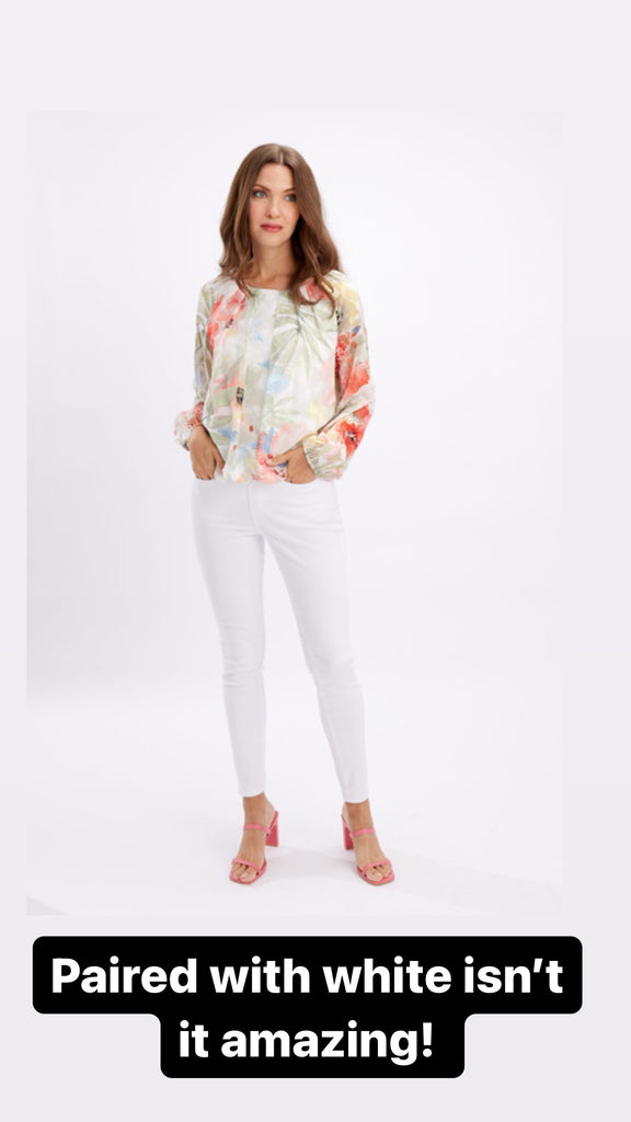 Pleated floral blouse