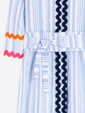 Blue and white striped maxi dress