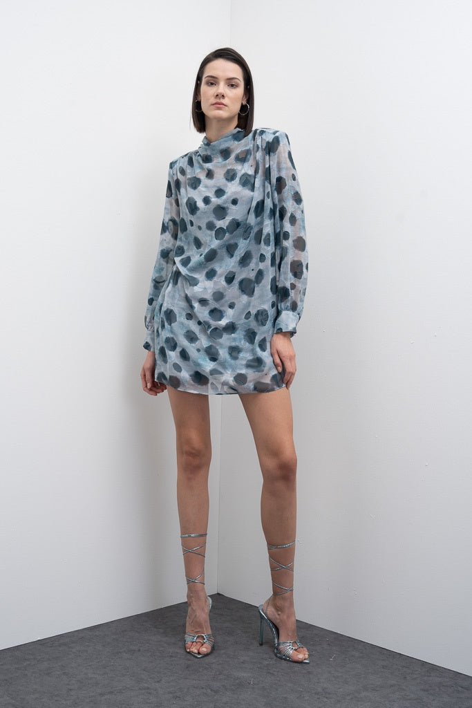 Blue and Grey Circle Print Shift Dress