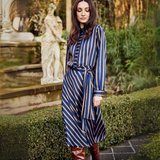 Navy Brown and Cream Striped Dress