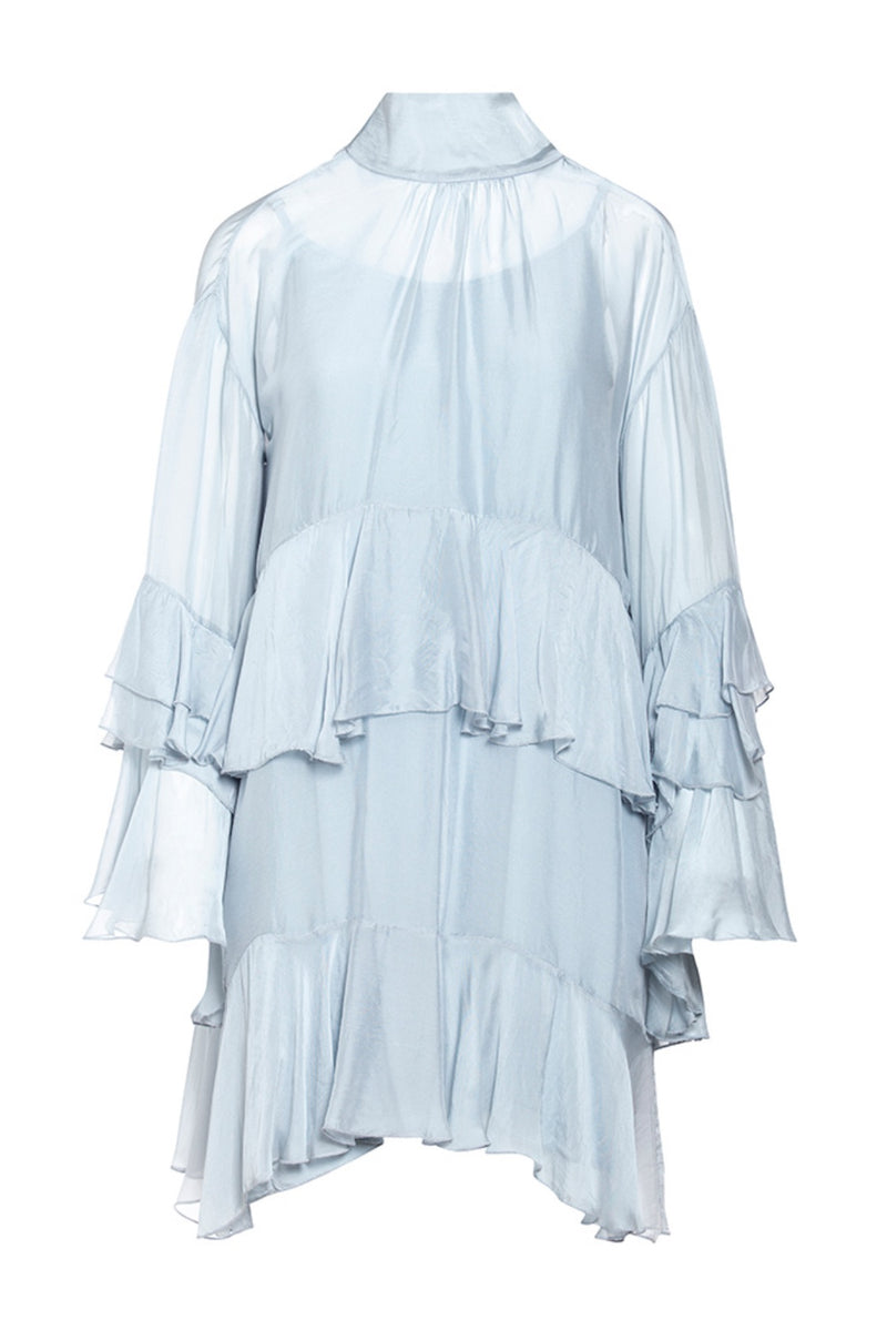 Short Silk Dress with V Back and Bow Tie