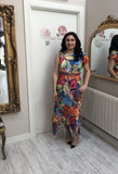 Multicoloured dress with pleated skirt