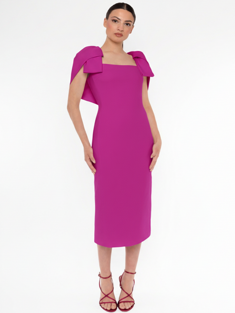 Midi fitted dress in fuschia