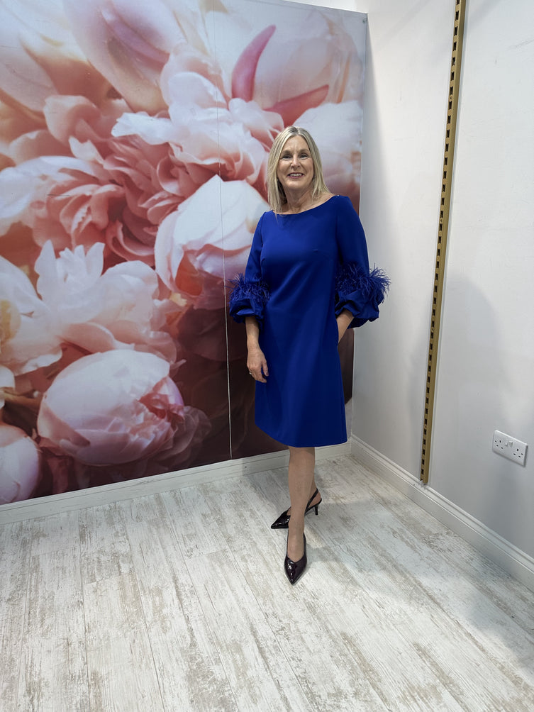 Knee length shift dress in cobalt blue