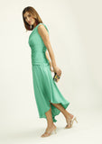 Green semi fitted Asymmetric dress with one shoulder