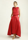 Long satin finish red skirt