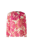 Long sleeve blouse with pink and orange leaf pattern