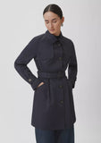 Fitted trench with tie around belt in navy