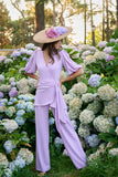 Lilac two piece :wrap top with wide leg trousers