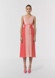 Chiffon wrap effect dress in cream and coral hues