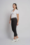 Ankle grazer trousers with waist band feature in black
