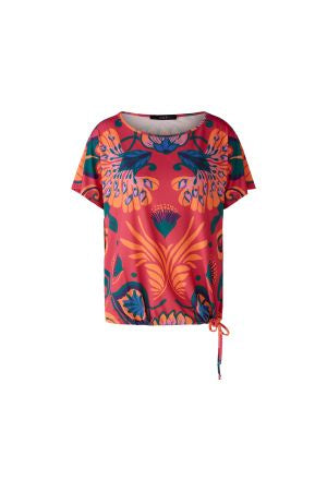 Tropical patterned top with drawstring hem