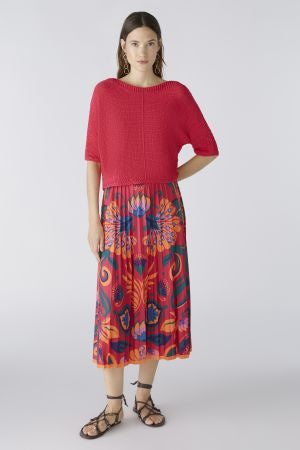 Pleated skirt in tropical print