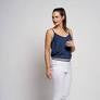 Crop length pull on trousers in white with striped waistband