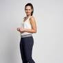 Cropped length trousers in navy with striped waistband