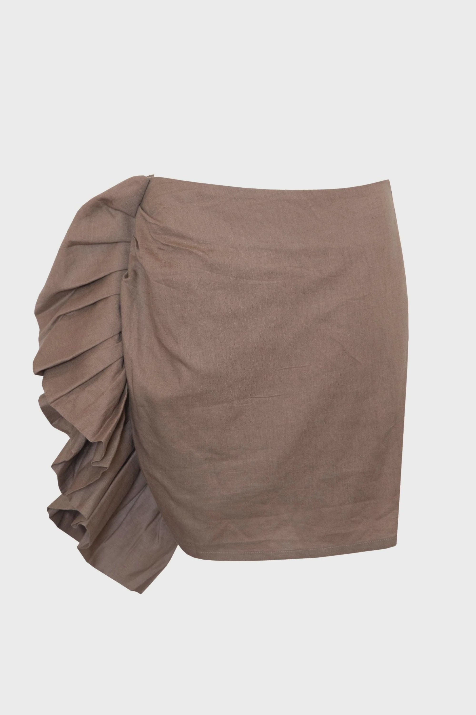 Brown Linen Skirt with Waterfall Ruffle