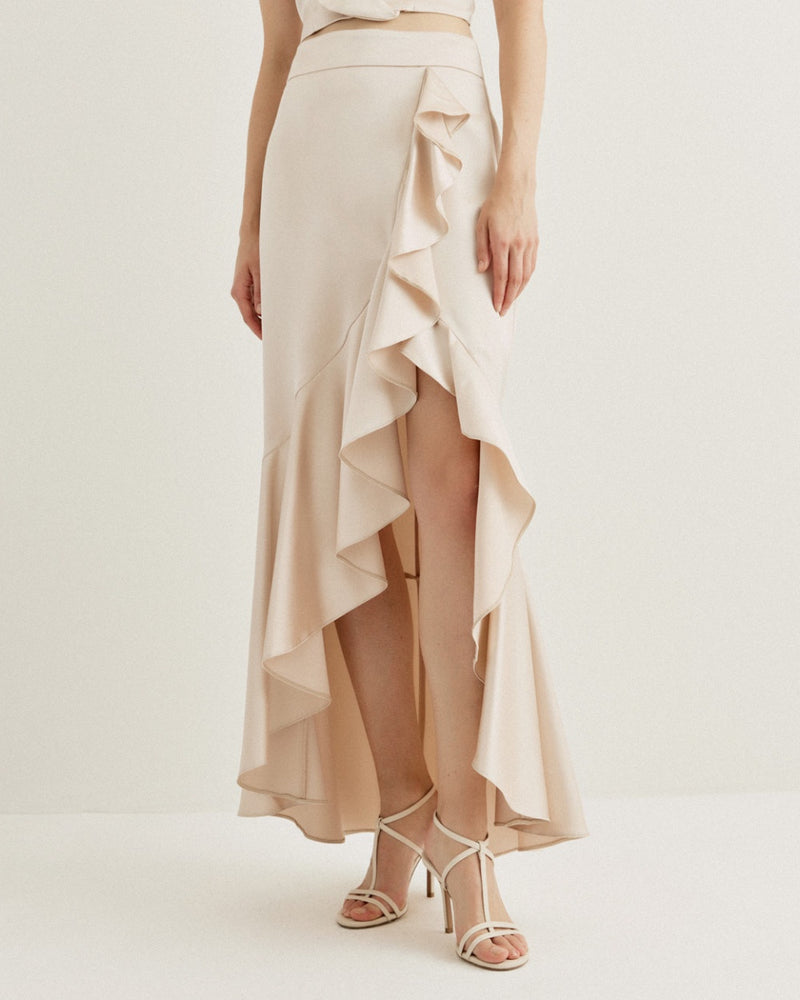 Satin skirt with ruffles