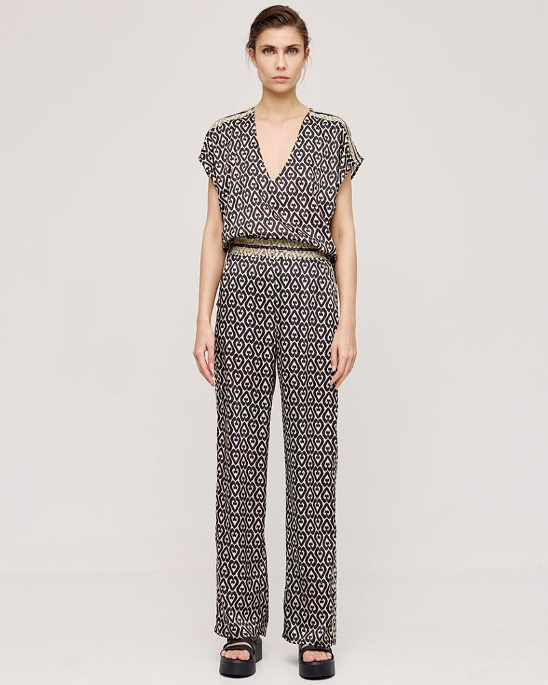 Printed pants with beading