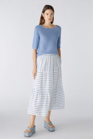 Tiered skirt in white with blue stripe