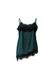 Forest green spaghetti strap camisole with black lace trim