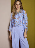 Blue and Cognac Polka Dot Top