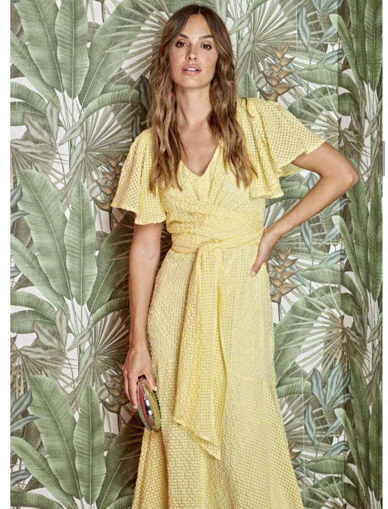 Lemon Check Dress with Obi Belt
