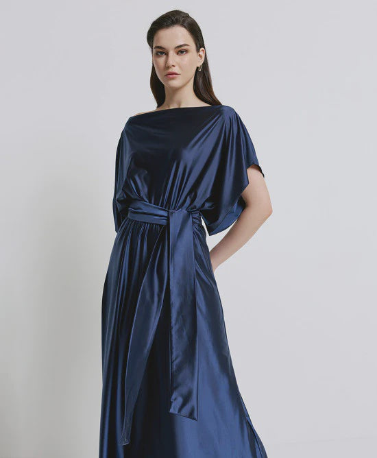 Satin maxi dress in midnight blue