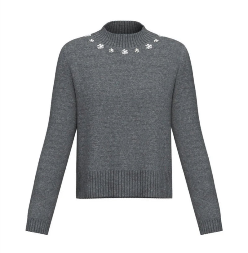 Grey knit with gem and pearl