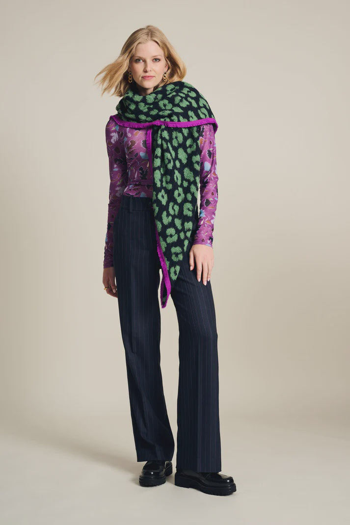 Animal navy green scarf