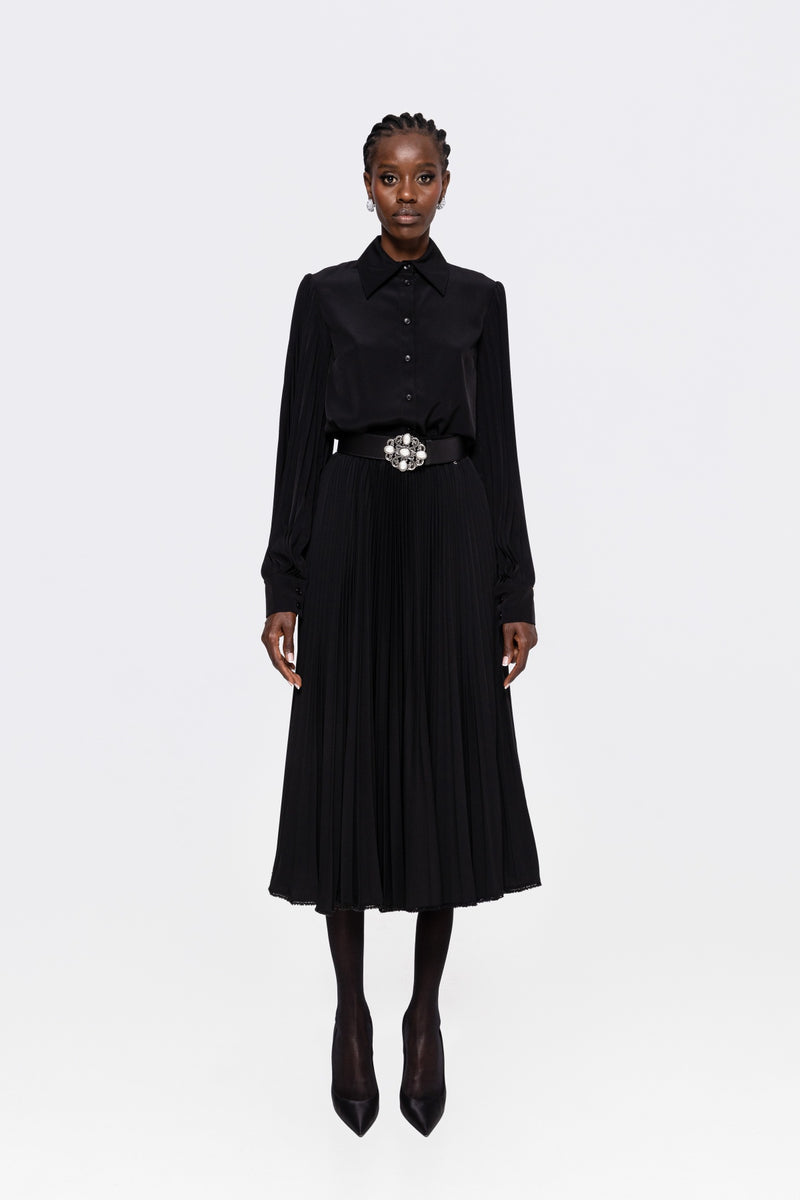 High Waisted Pleated Skirt With Beaded Hem