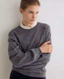 Grey Sweater with Burgundy and Brown Embroidery