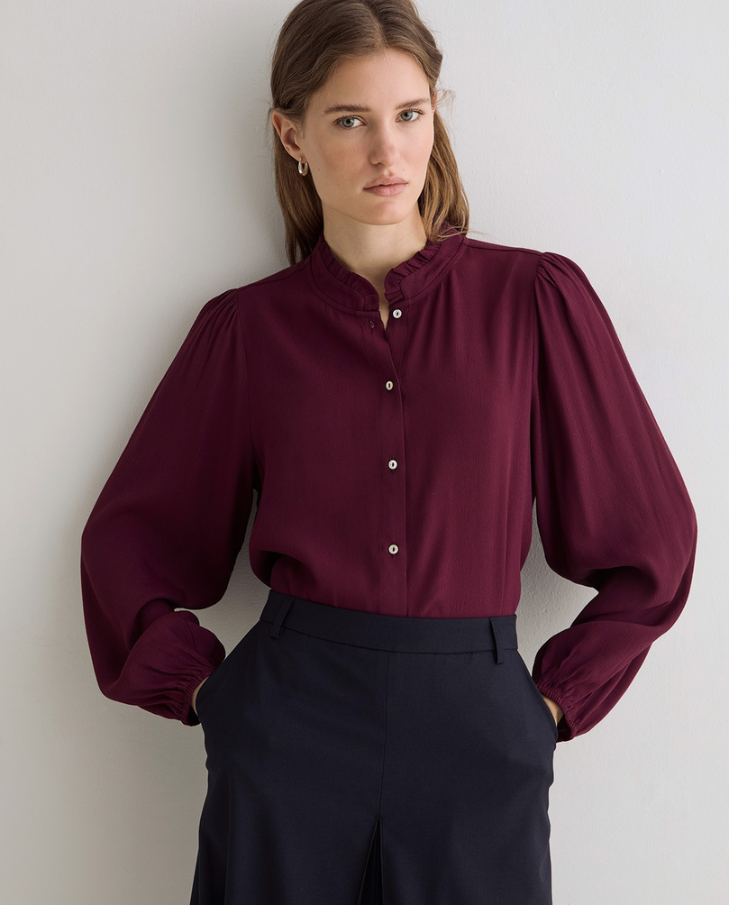 Burgundy Blouse With Ruffles