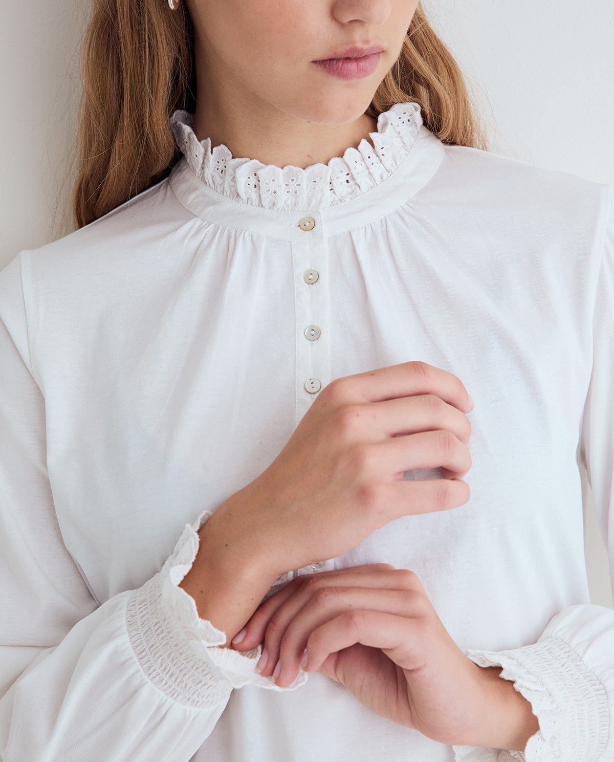 Ruffled Neck Cotton Top