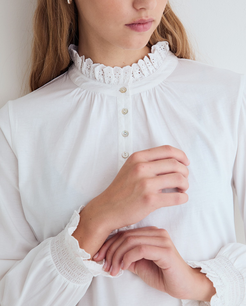 Ruffled Neck Cotton Top