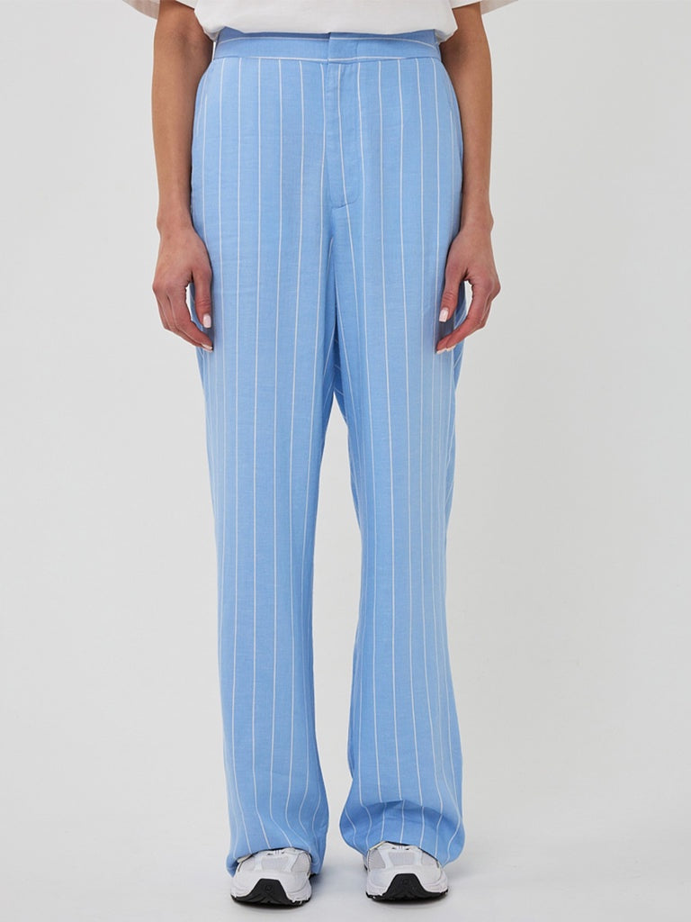 Linen mix trousers in blue with white pinstripe