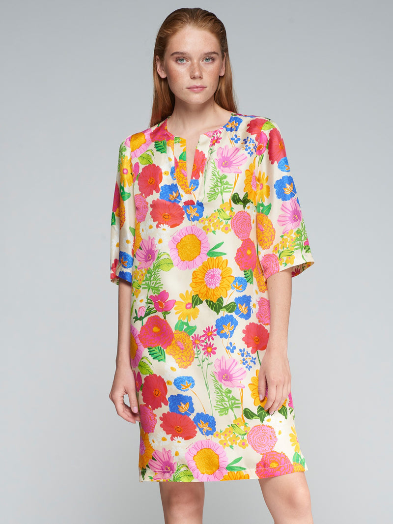 Silk dress in flor seda