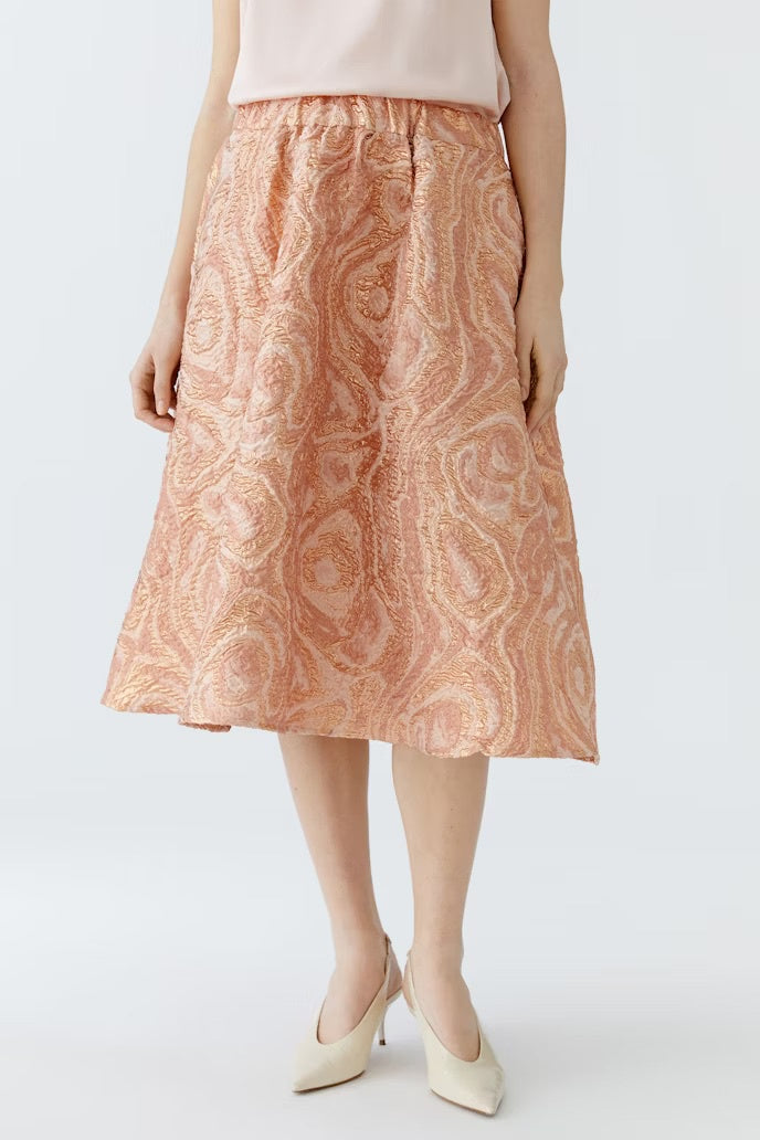 Jacquard taffeta skirt in coral and rose gold