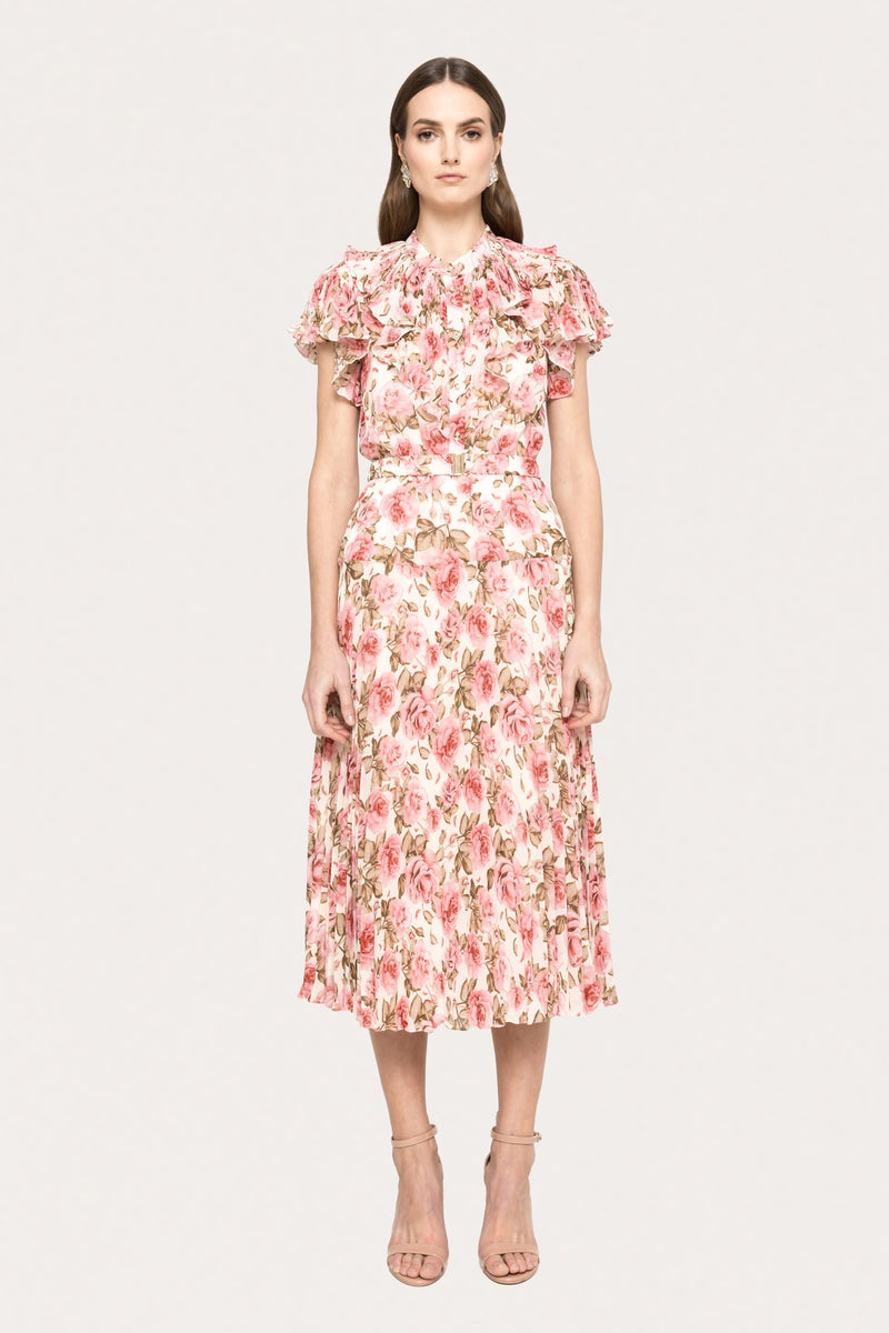 Ruffled Printed Midi Dress