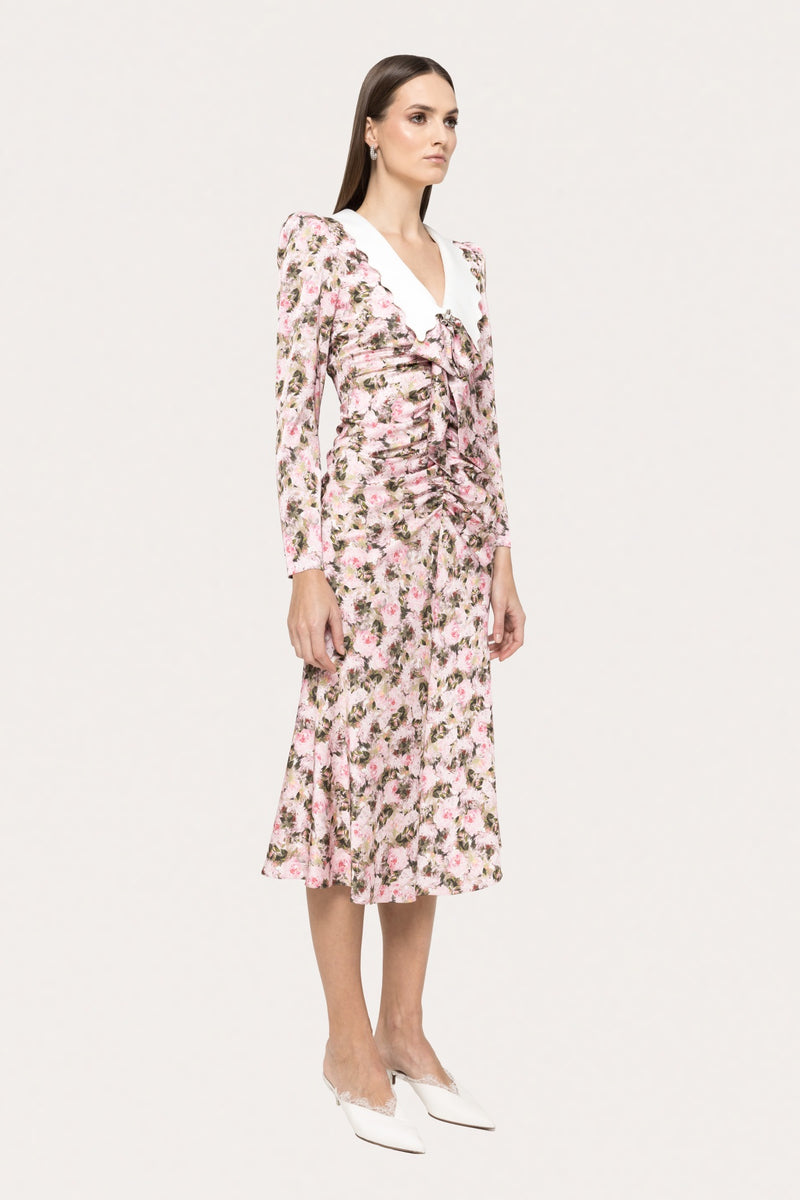 Bow- detail Printed Midi Dress