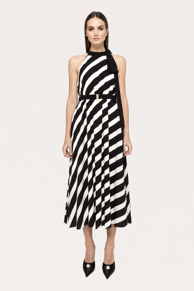 Printed Belted Midi Dress