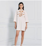 Short shirt dress in off white with appliqué floral detail