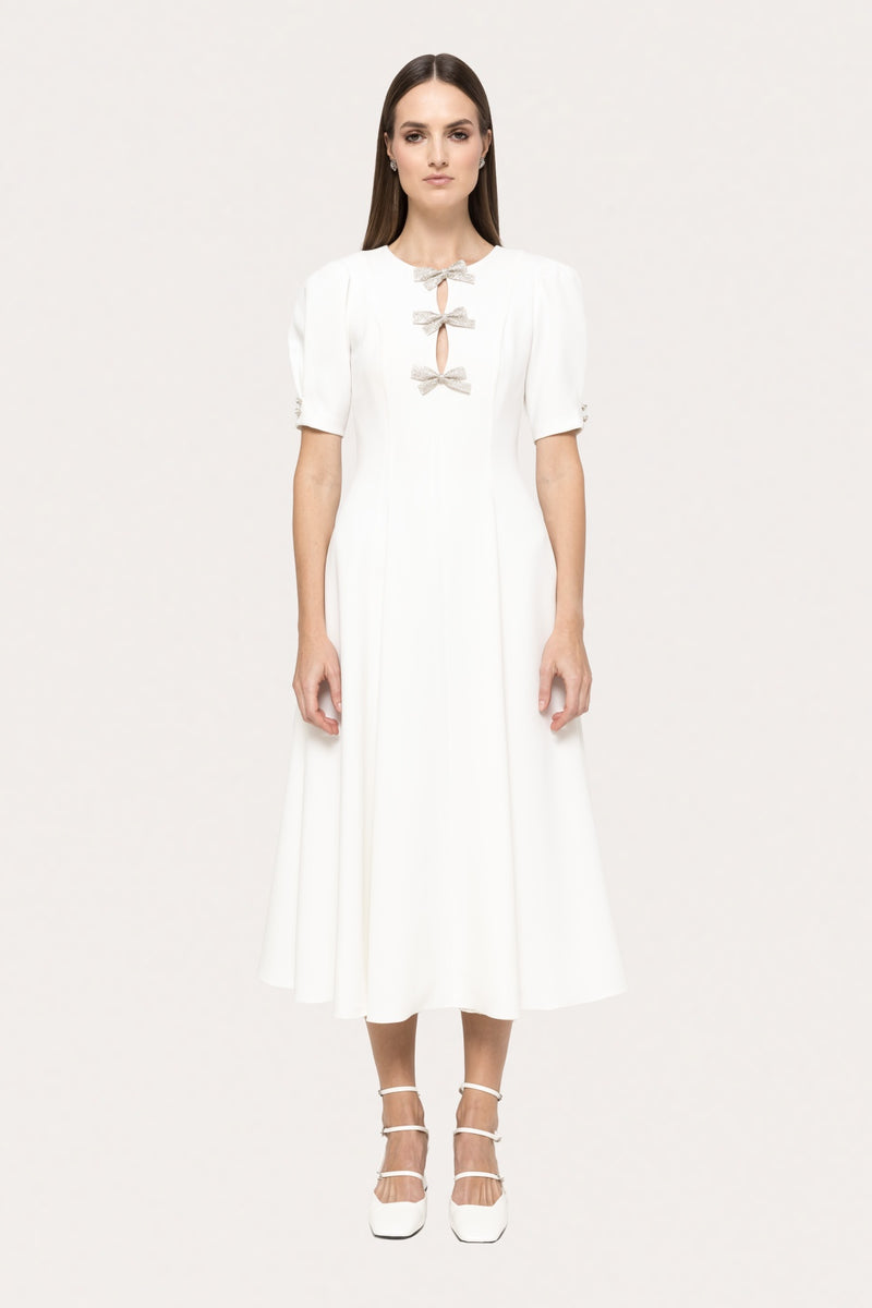 White Nissa Dress with Diamond Bows