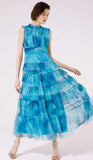 Tulle dress in blue and deep aqua