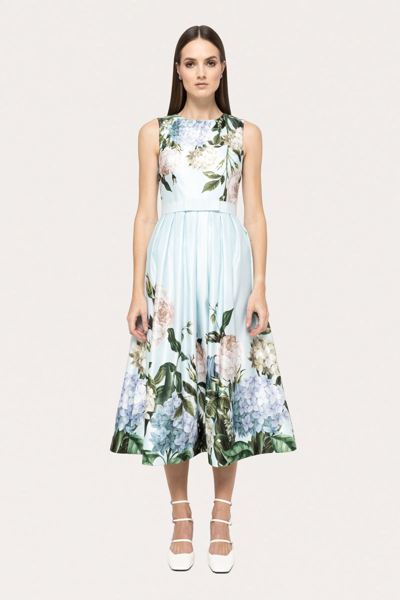 Printed Taffeta Midi Dress