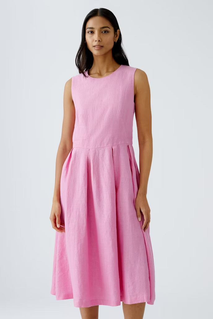 Linen midi skater dress in wild orchid pink