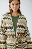 Zig zag print cardigan in greens and beige