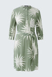 Airy viscose dress in green with cream palm print