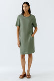 Linen and jersey dress in moss green