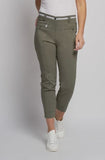 Ankle grazer length trousers in khaki. Regular fit leg.