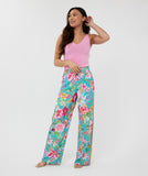 Wide leg trousers in disco flower pattern with side stripe
